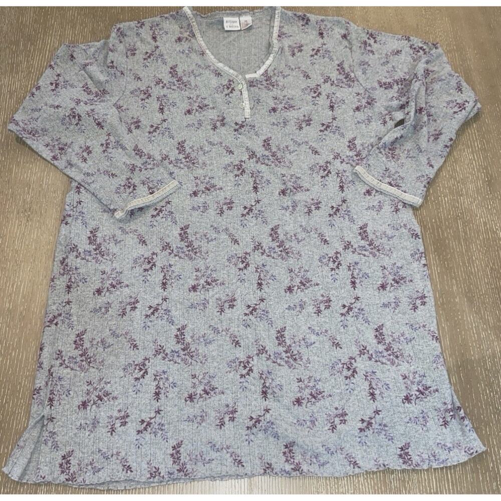 Vintage Cotton Nightgown XXL Gillian & O'Malley Gray Purple Floral Sleeveless 2X